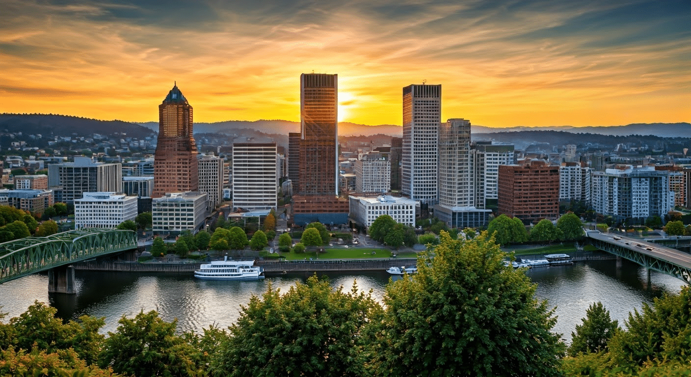 Downtown Portland at sunset